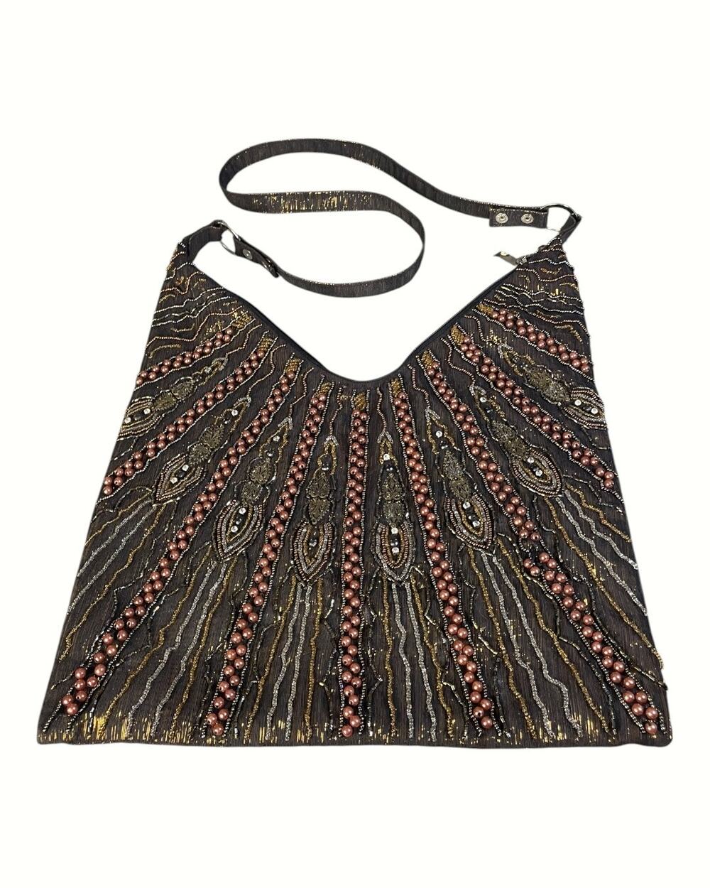 Unbranded Intricately Beaded V-Shaped Y2K Boho Festival Crossbody Bag